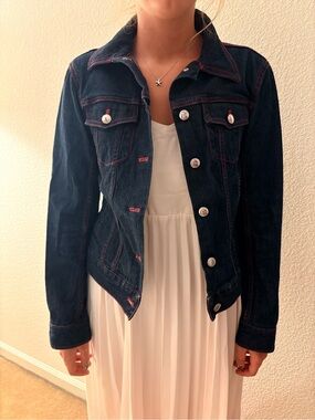 Michael Kors Dark Denim Jacket with pink Stitching